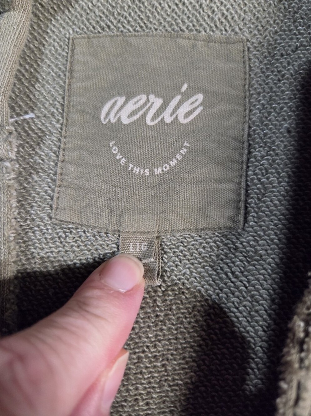 aerie Olive Green Distressed Hoodie - Picture 3 of 13